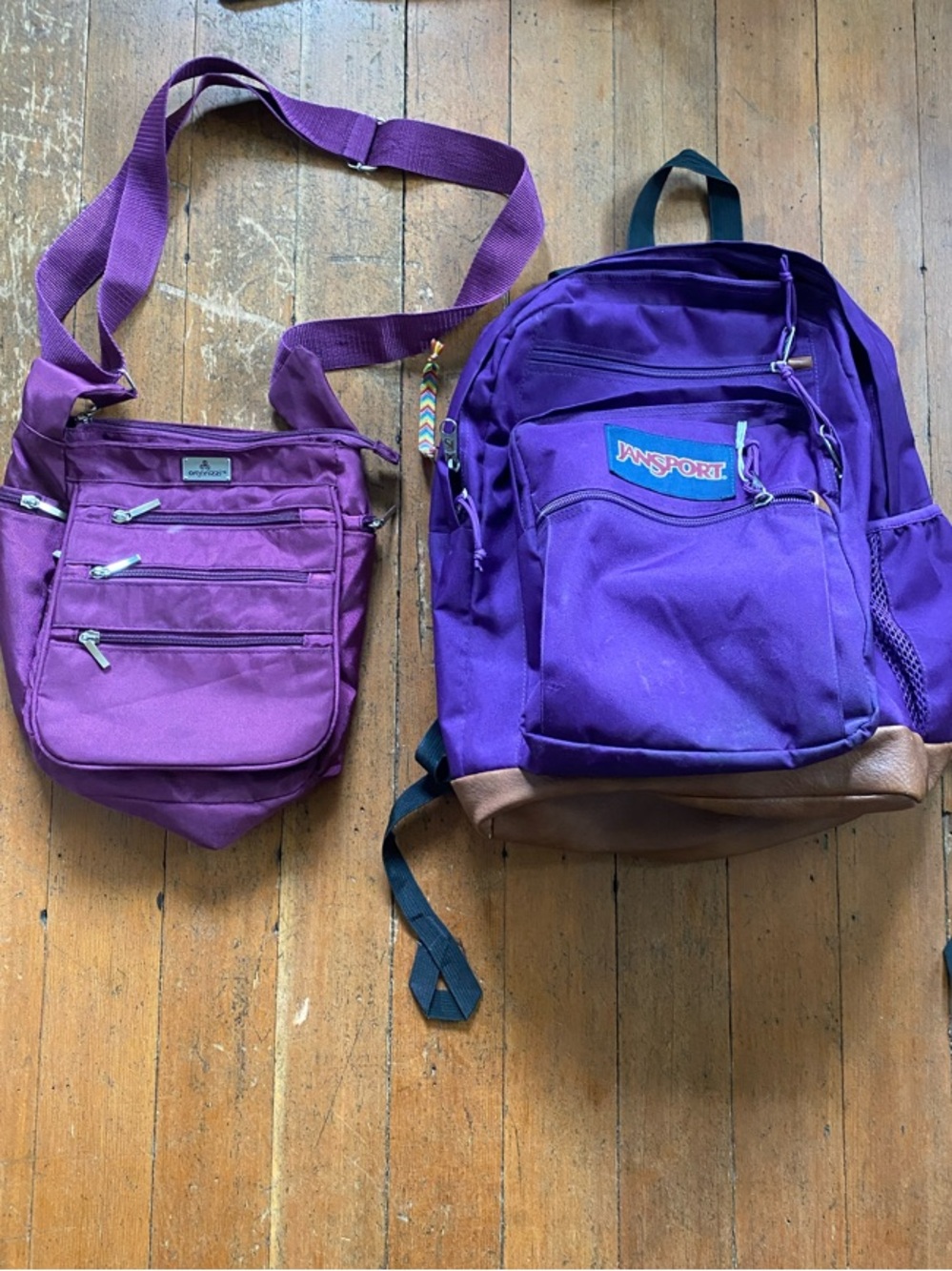 Jansport Purple Backpack with Matching Purple Crossbody organizzi
